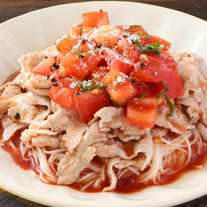 豚肉とトマトのイタリアンぶっかけそうめん